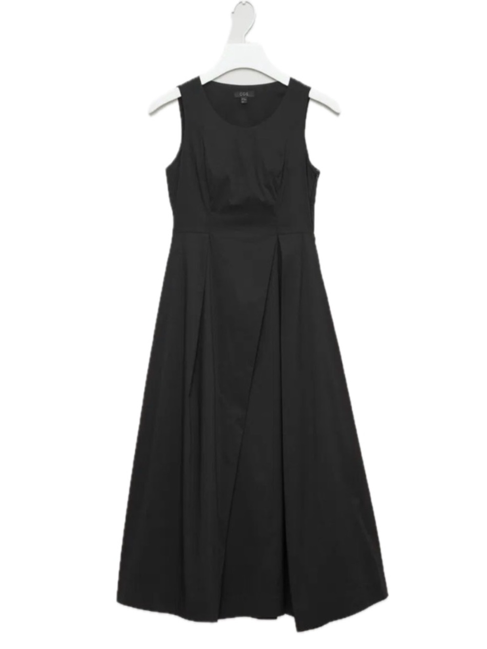 COS Black Midi Dress Pleated A-Line Fit Flare Minimalist Sleeveless US6